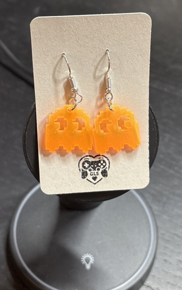 PAC Man Orange Ghost Dangling Fashion Acrylic Earrings