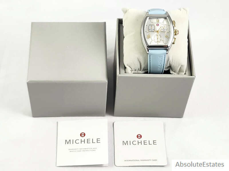 NEW Michele Releve Sport Two Tone Gold Silver Watch Blue Silicone MWW19C000002