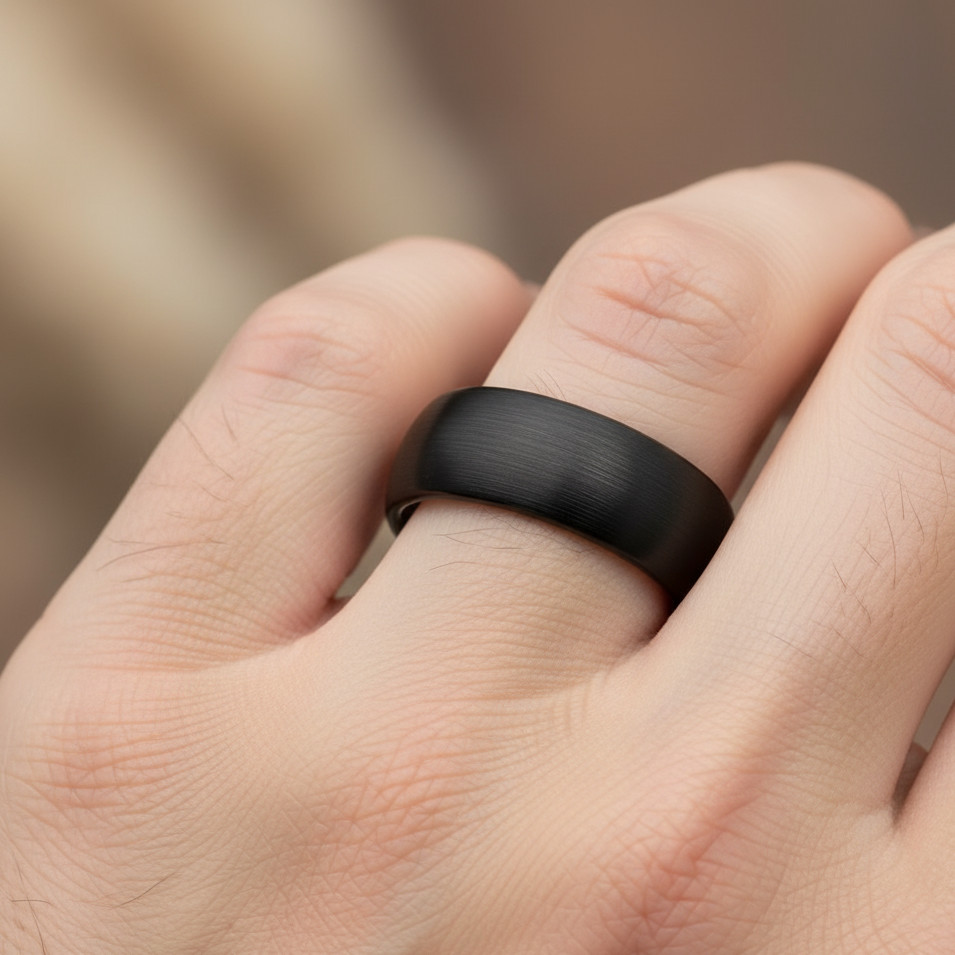 Classic 8mm Black Tungsten Wedding Band – Satin Brushed Matte Comfort Fit Ring