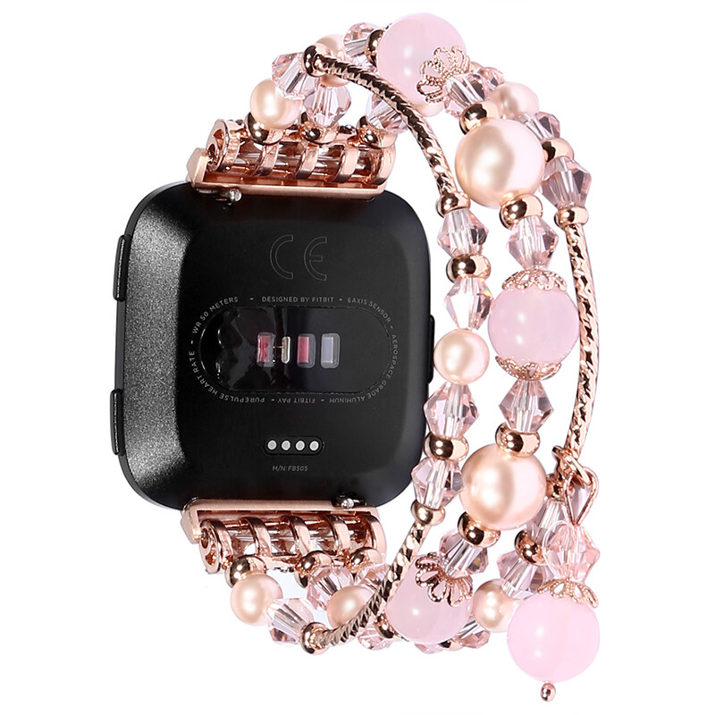For Fitbit Versa 1 2 3/Sense Fashion Bling Sparkle Band Elastic Pearl Bead Strap