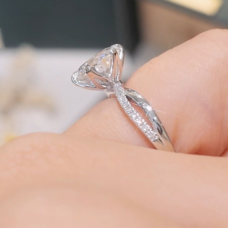 3.17CTW Round Cut Moissanite Twisted Band Engagement Ring 14K White Gold Plated