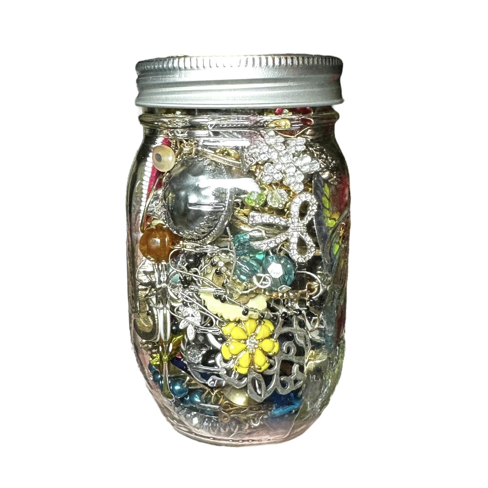 1+Lb Full (1) Ball Mason Jar Mystery Lot All Wearable Jewelry GUC Necklaces Etc.