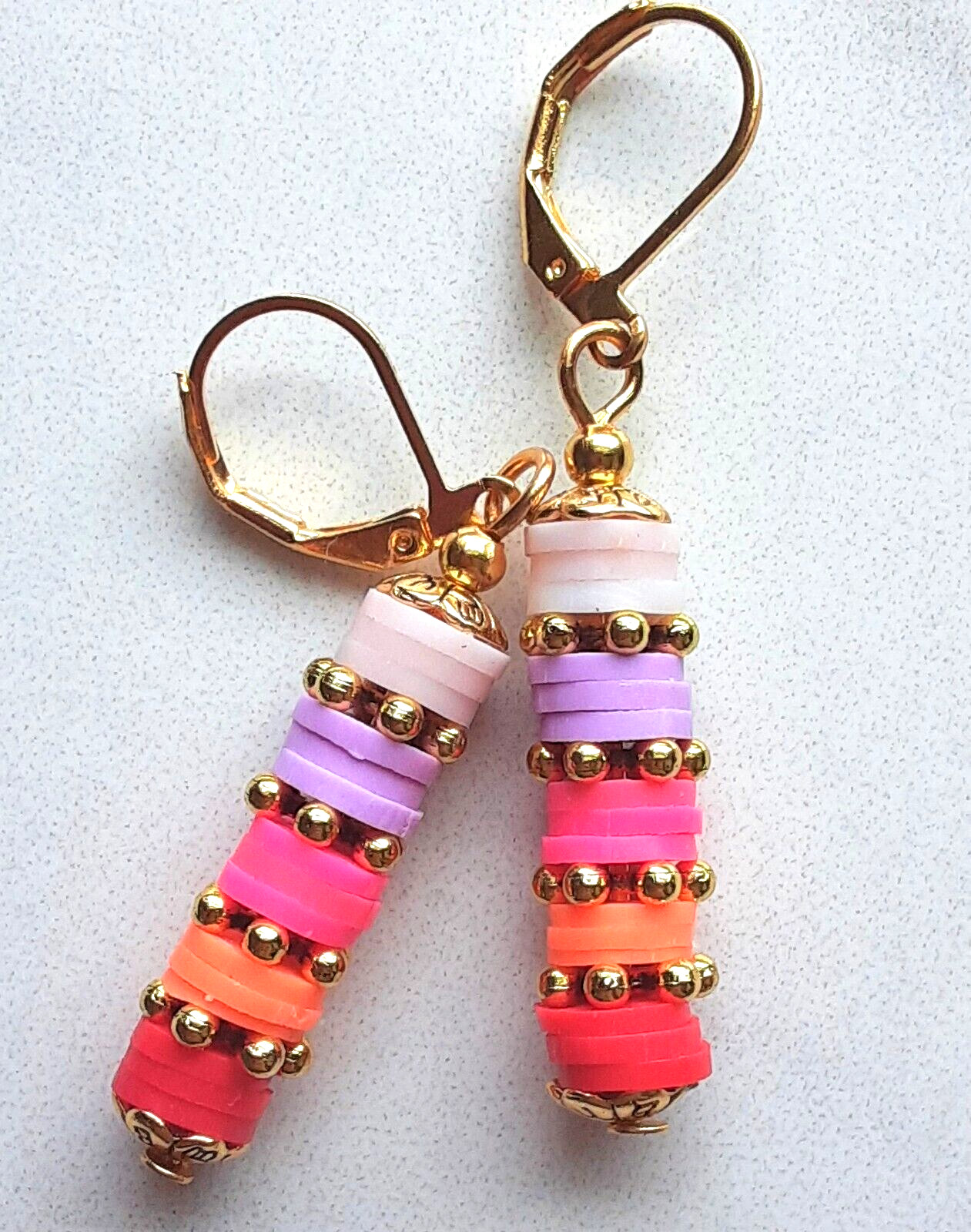 SHERBERT Polymer Clay RED PINK ORANGE LAVENDER WHITE earring SP HANDCRAFTED KCX
