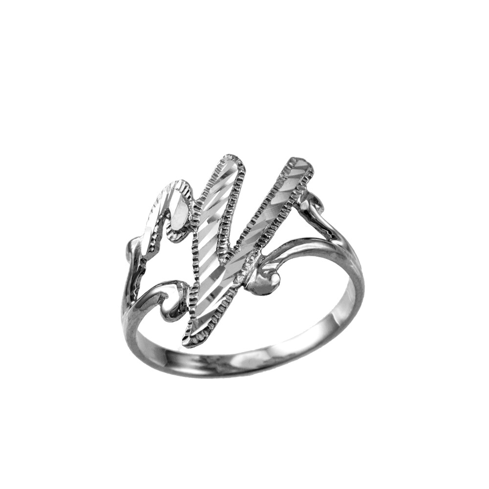 Elegant Sterling Silver Sparkle-Cut Cursive Letter Initial Script Ring for Women