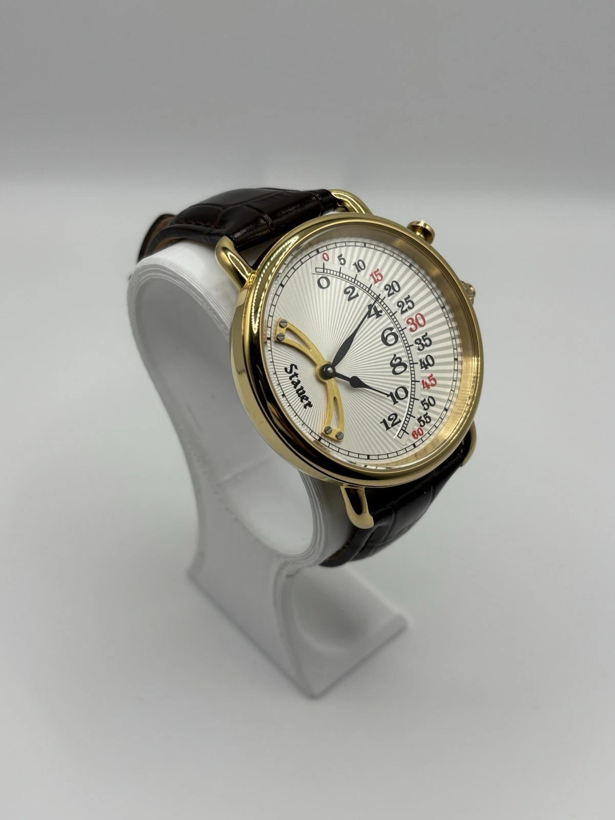Stauer 1920’s Retrograde Men’s Watch Brown Leather Strap – NEW In Box