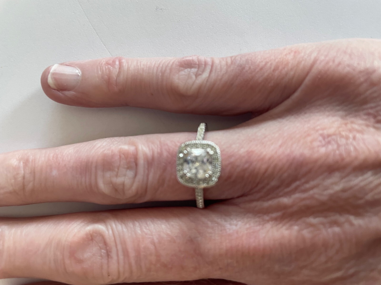 Silver Tone Crystal Cushion Cut Cocktail Ring, Size 7, very good condition