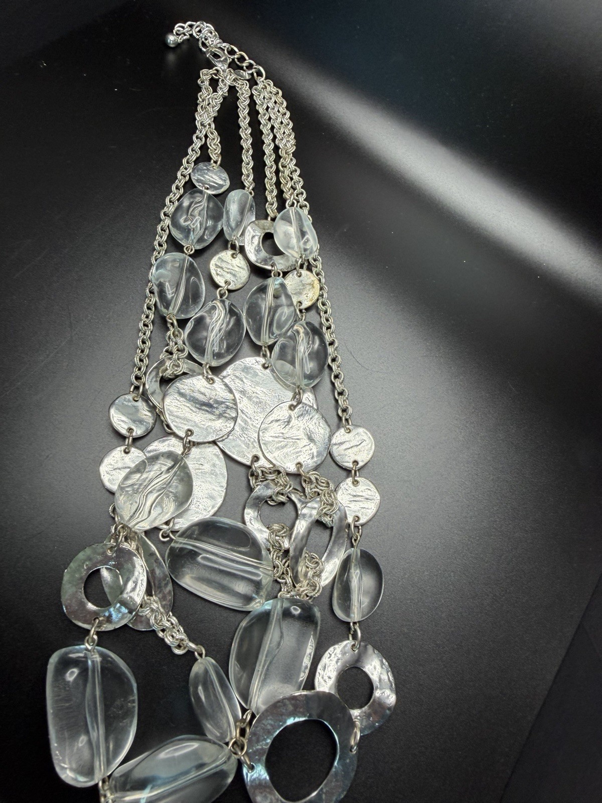 Chico’s Statement Necklace. Silver chain with large links and clear beads.