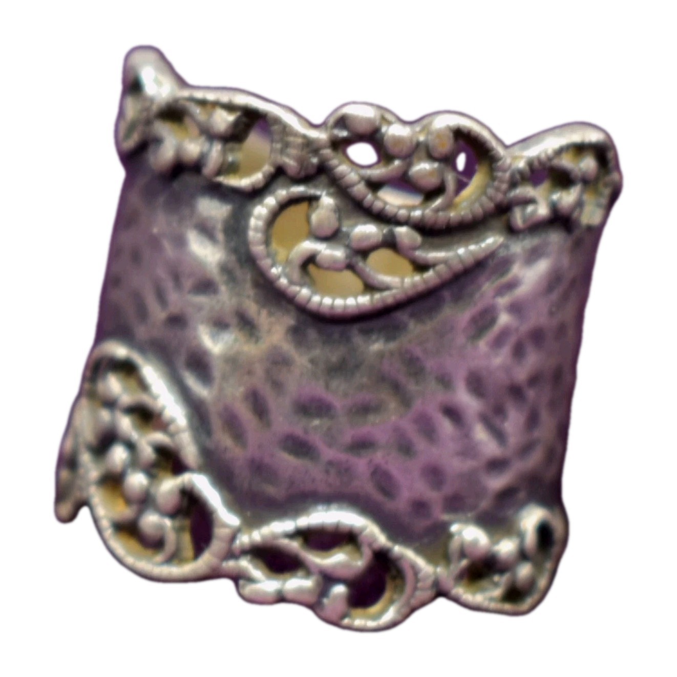 PAZ Creations Sterling Silver Wide Cigar Band Ring Hammered Filigree Israel…