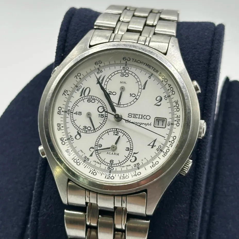 SEIKO Chronograph 7T32 -7C60 QUARTZ ALARM WATCH 38mm Arabic Numbers