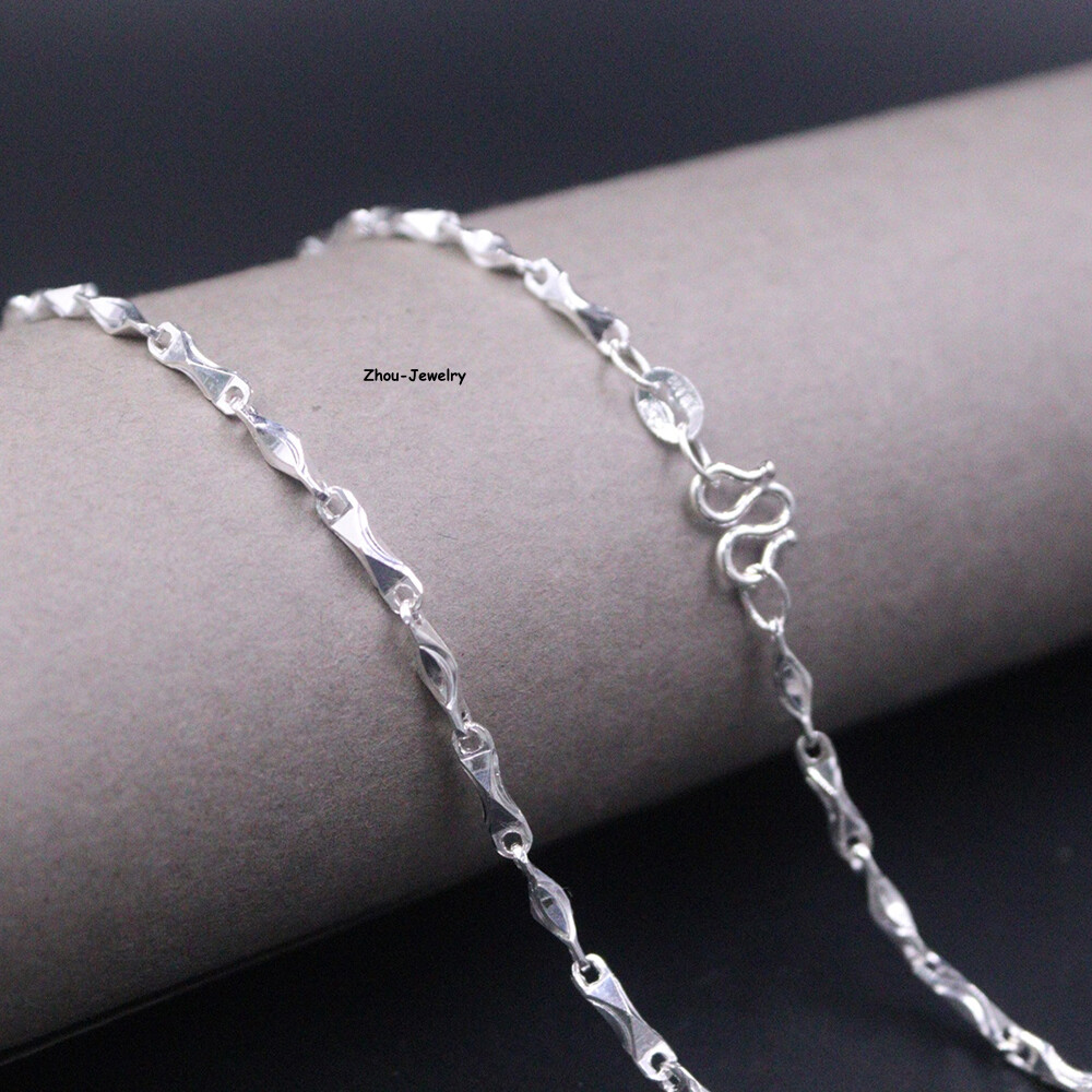 Pure S999 Fine Silver 999 Chain 3mm Lucky Yuanbao Link Necklace 9.5-10g 17.9inch