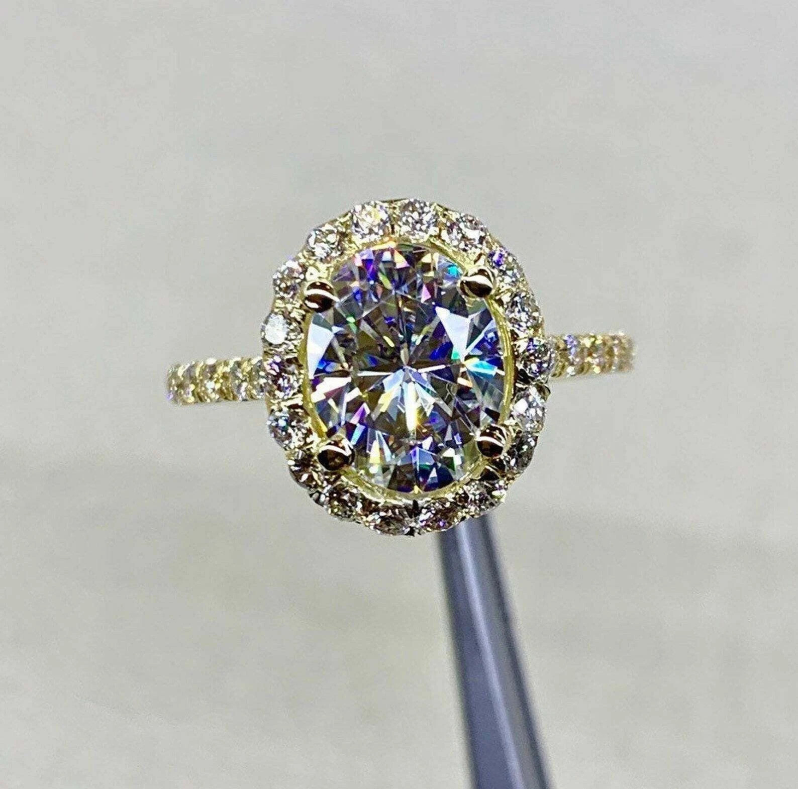 2.30Ct Lab Created Diamond Halo Engagement Ring 14K Yellow Gold Finish