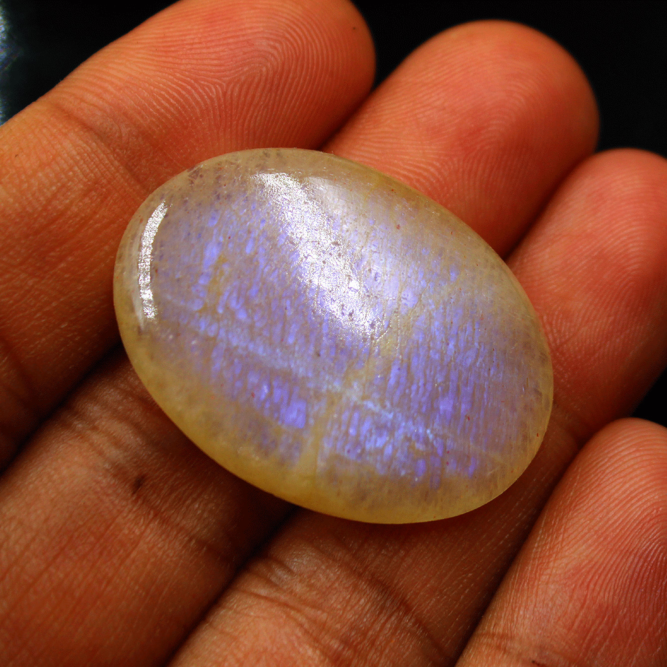 4 Pcs Natural Blue Shine Rainbow Moonstone 33mm-35mm Oval Cabochon Gemstones Lot
