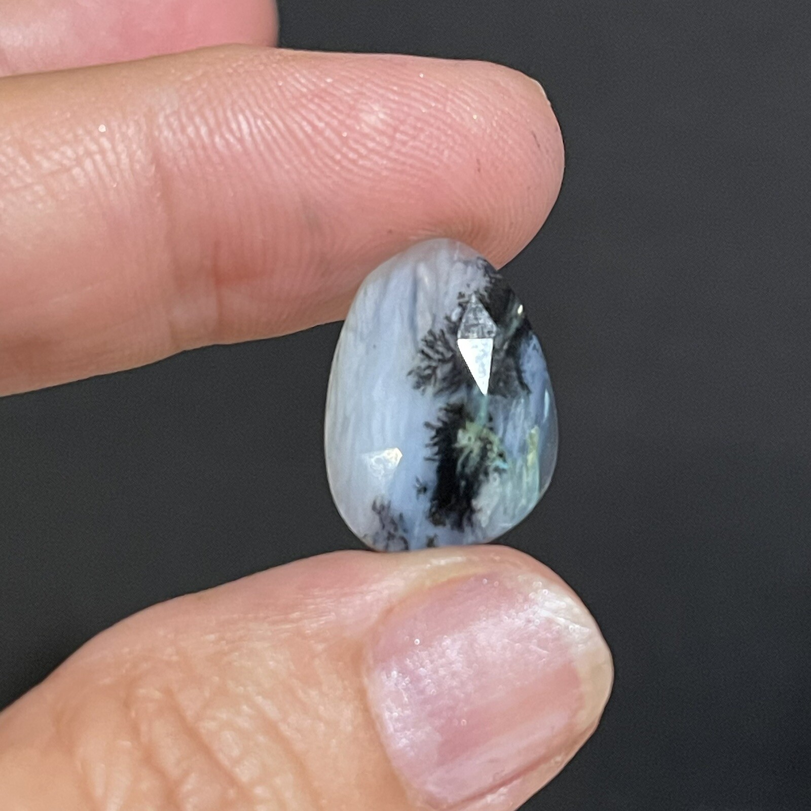 6.25ct 18.3×13.3×4.3mm Picture Like Blue Peruvian Rose Cut Opal Cabochon Gem