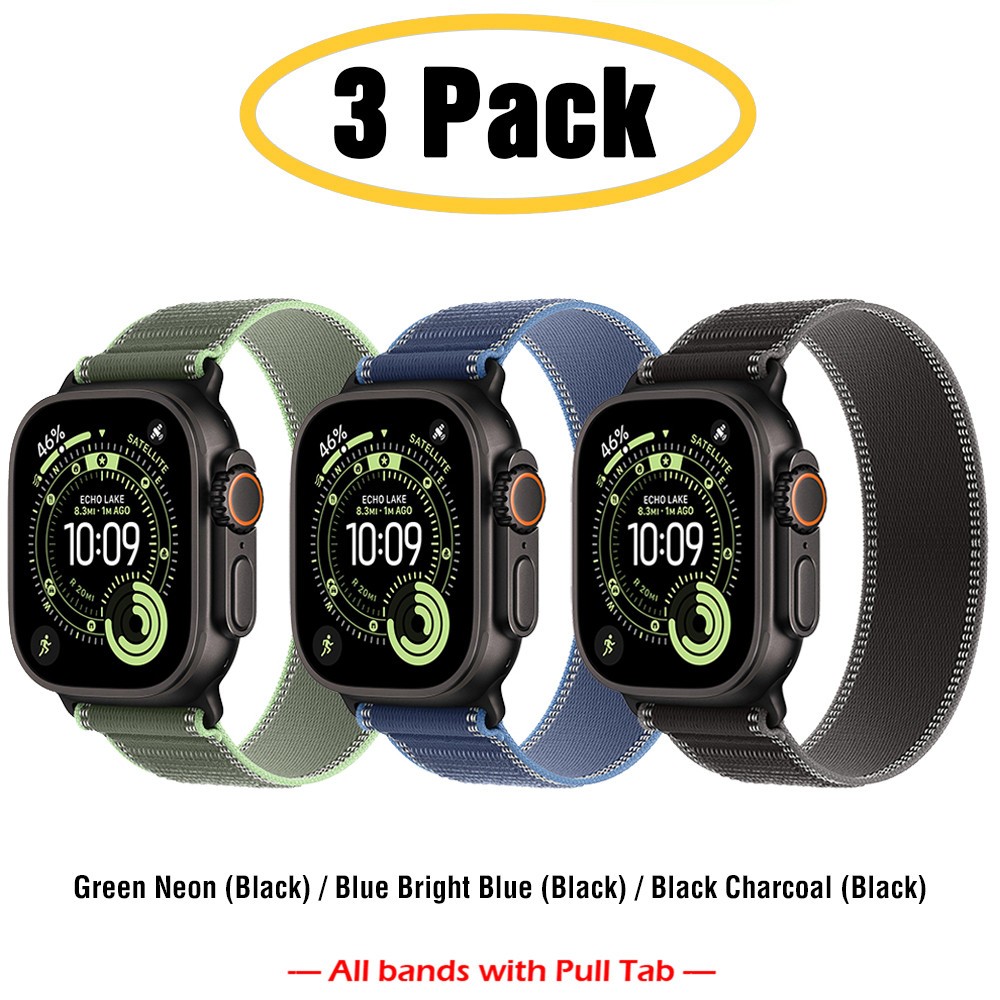 3 PACK Nylon Band Trail Loop for Apple Watch Ultra 3 2 1 49mm 46mm S11 10 9 8 7
