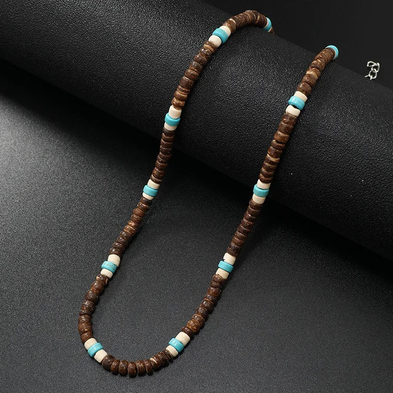 1pcs Necklace For Men New Vintage Coconut Shell Turquoise Surf Necklace – NEW