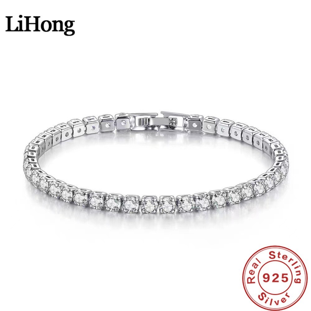 Lihong S925 Sterling Silver Tennis Bracelet 4mm Zirconia Women Wedding Jewelry