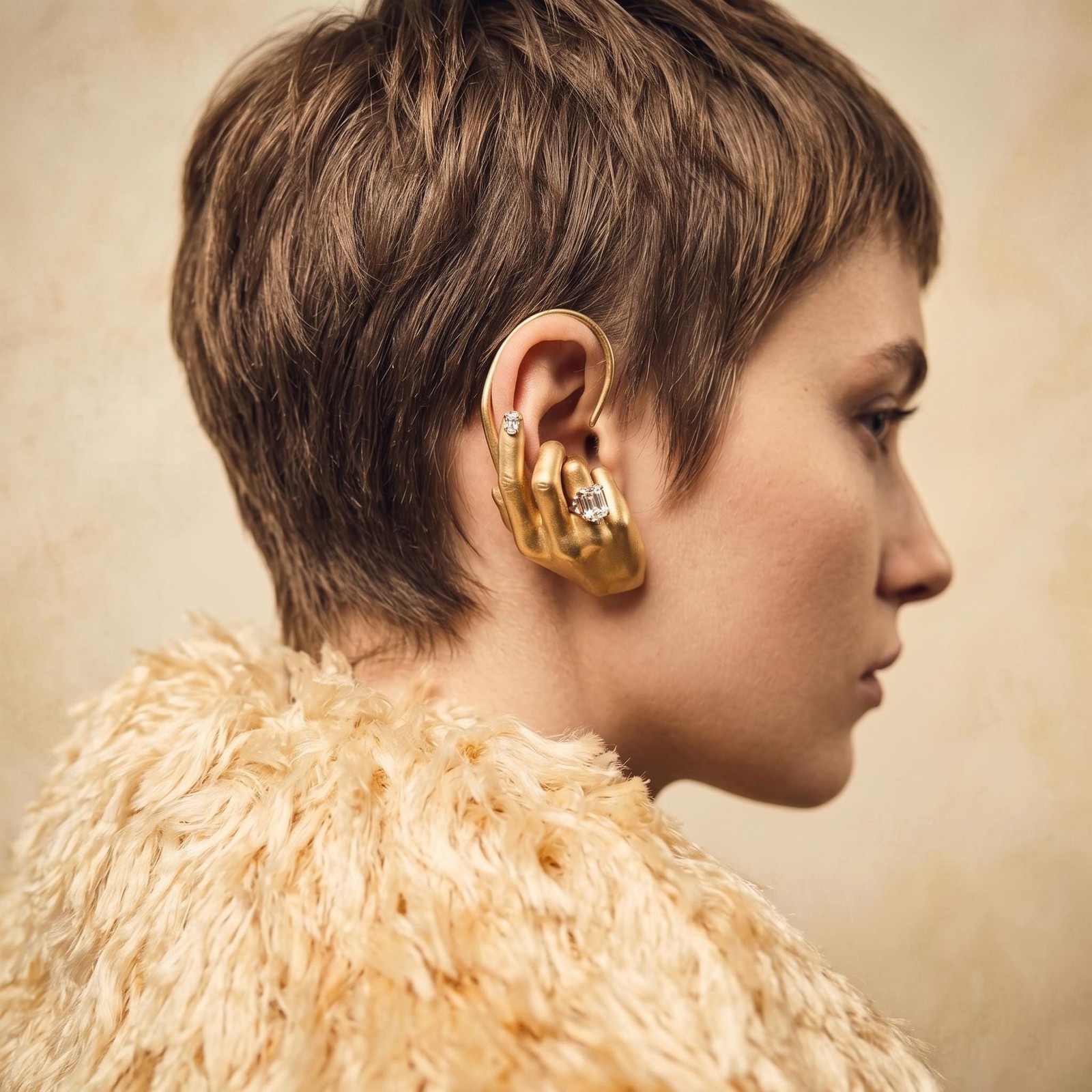 Sculptural Hand Ear Cuff Earring Avant-Garde Schiaparelli Inspired Single Piece