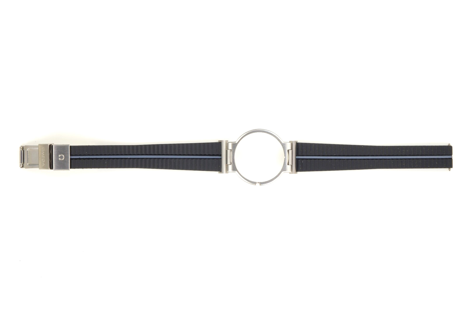 Genuine Omega Dynamic Rubber Strap with Clasp, 190mm, Black/Grey, Grooved, NOS