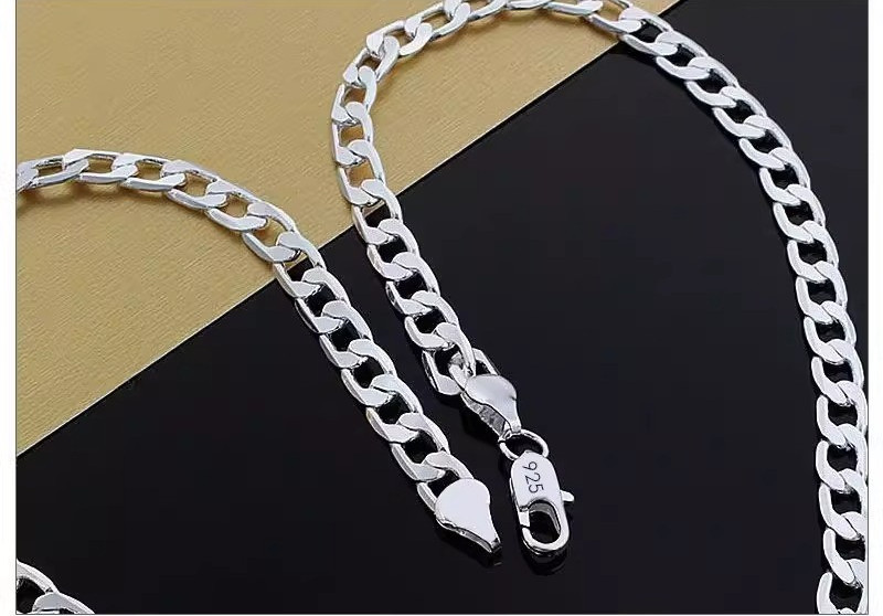 Solid 925 Sterling Silver Chain Curb Necklace Men Women Hip-pop Engagement Gift