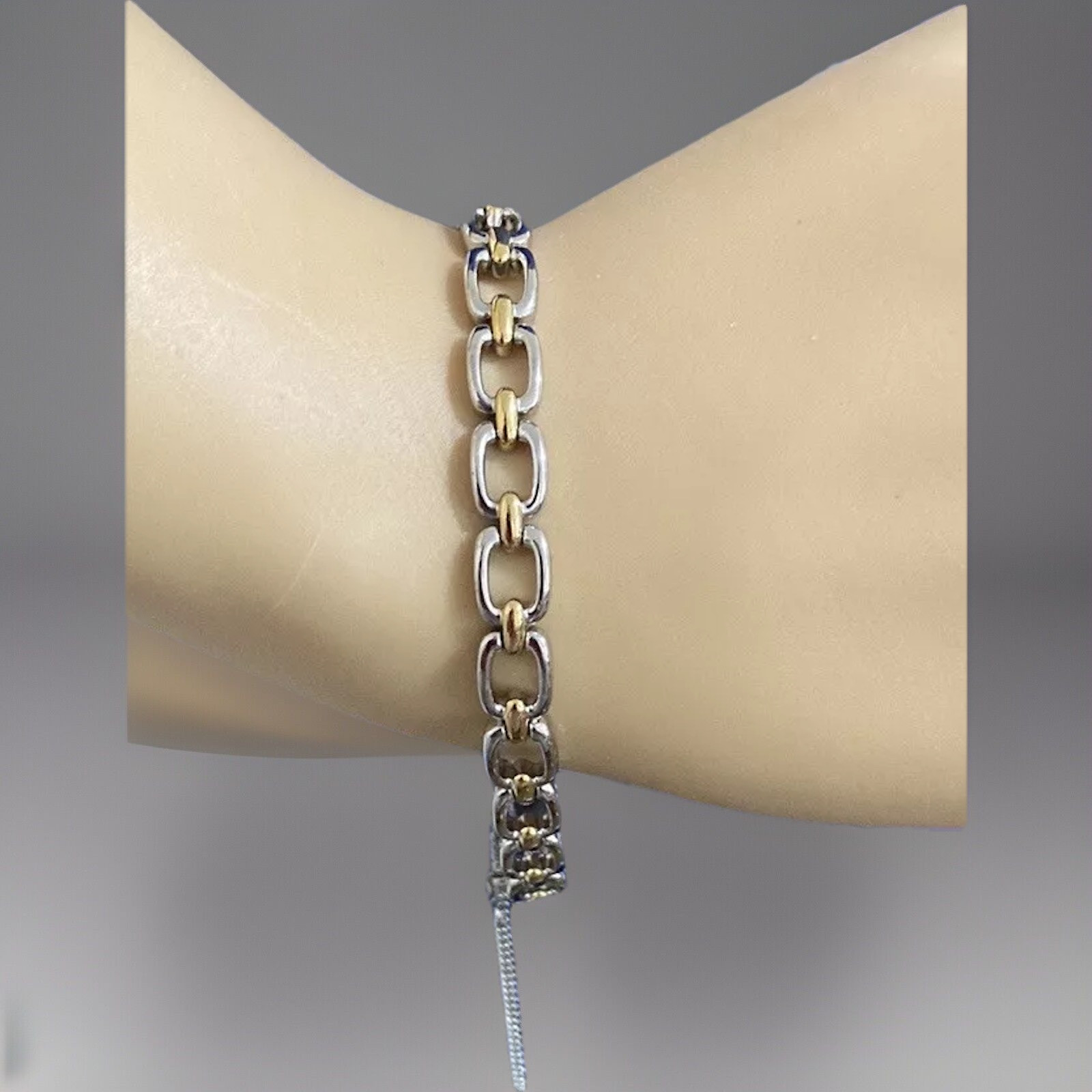 Cute 2 Tone Bracelet With Safety Chain.