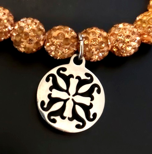 Rustic Cuff Stretch Rose Gold Color Bracelet with Logo Charm One Size Expandable