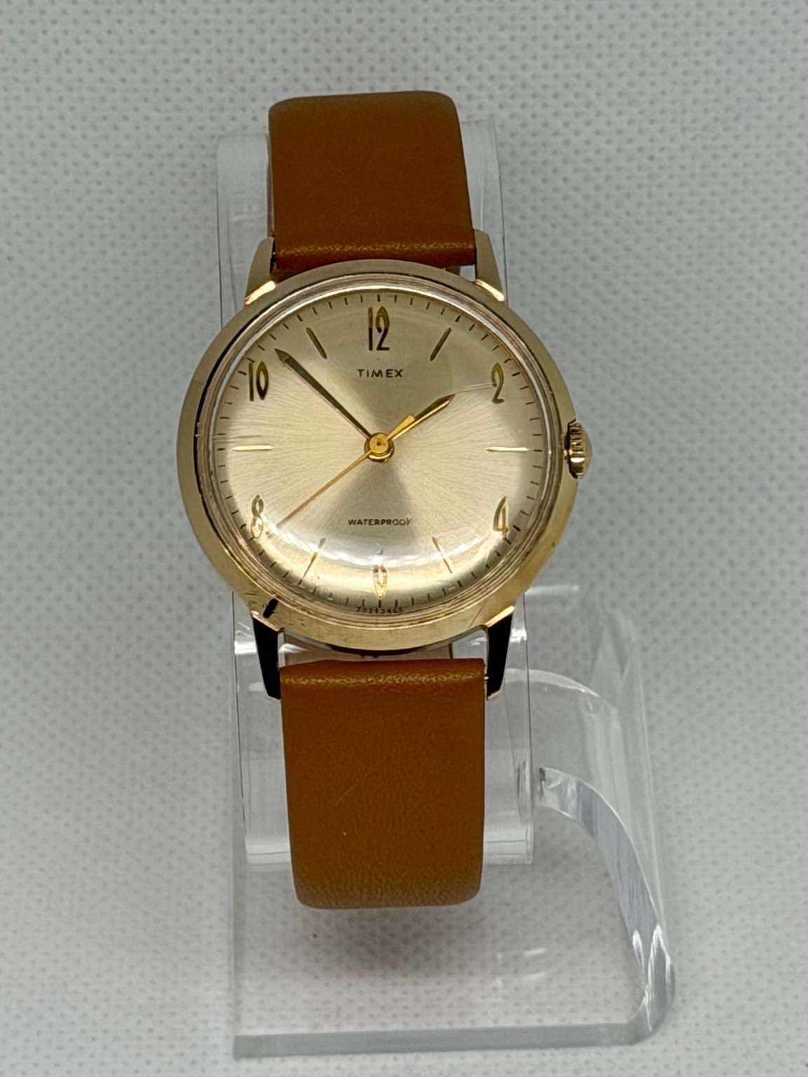 Vintage Timex Marlin Manual Wind Watch 33mm Gold Sunburst Dial Serviced Runs