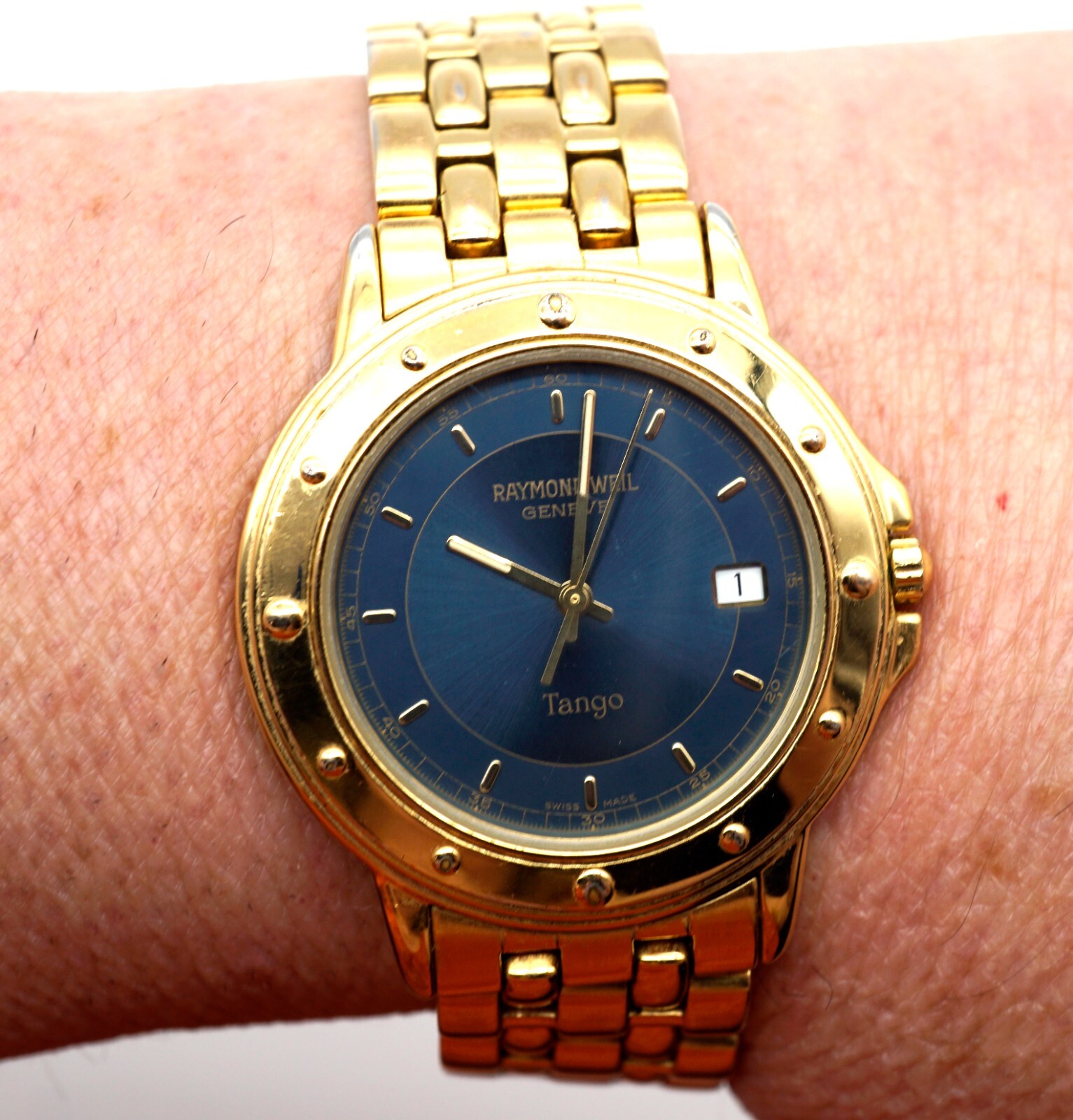 Rare Men’s Raymond Weil Geneve Tango Collection 5560 Watch Blue Roman Dial Works