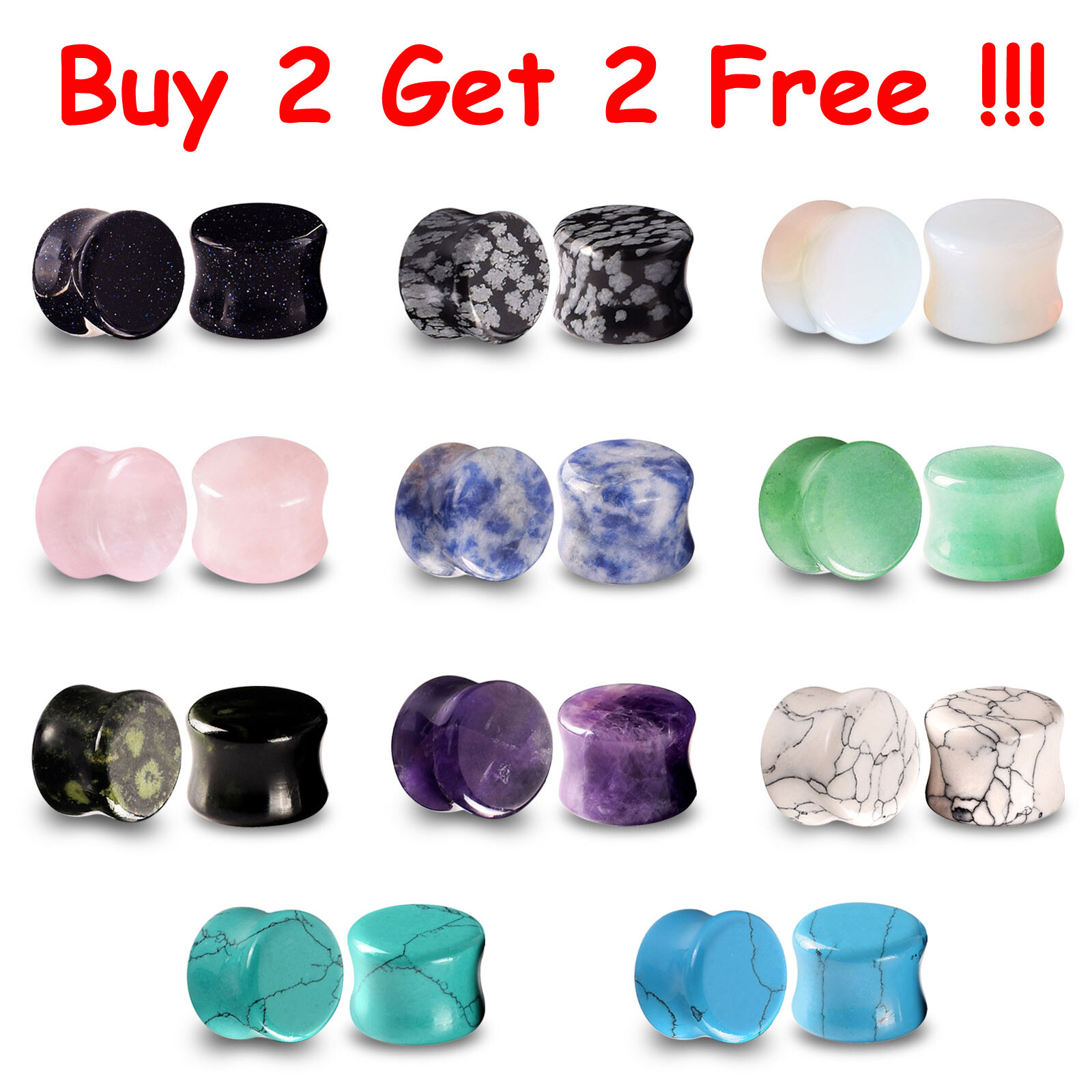 Ear Gauges Organic Stone Ear Plugs Tunnels 2 G, 0G,00G,12,14,16,19,22,25MM USA