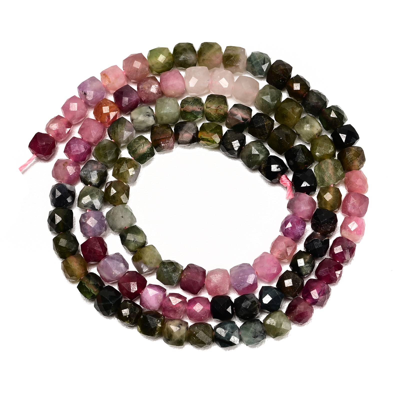 Gradient Natural Multi-color Tourmaline Faceted Cube Beads Size 4mm 15.5″ Strand