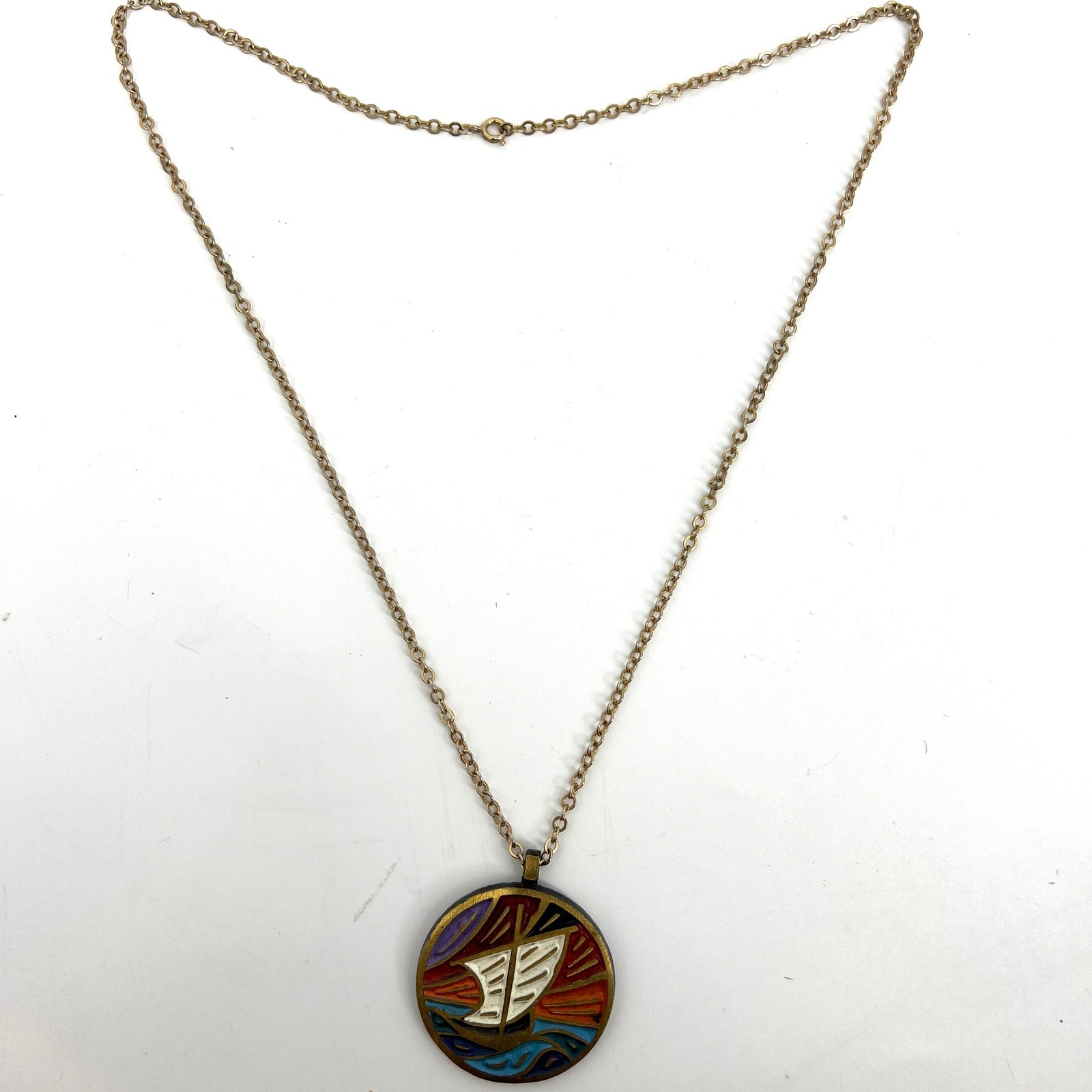 Vintage 1970 Enamel Medallion Terra Sancta Guild Israel Pendant 13″