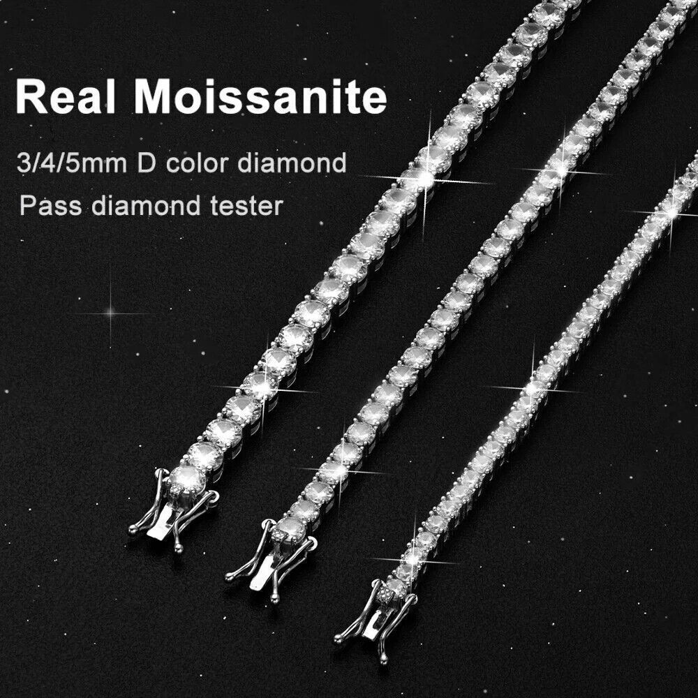 3-5MM VVS Moissanite Tennis Chain Bracelet 925 Sterling Silver Passes Tester