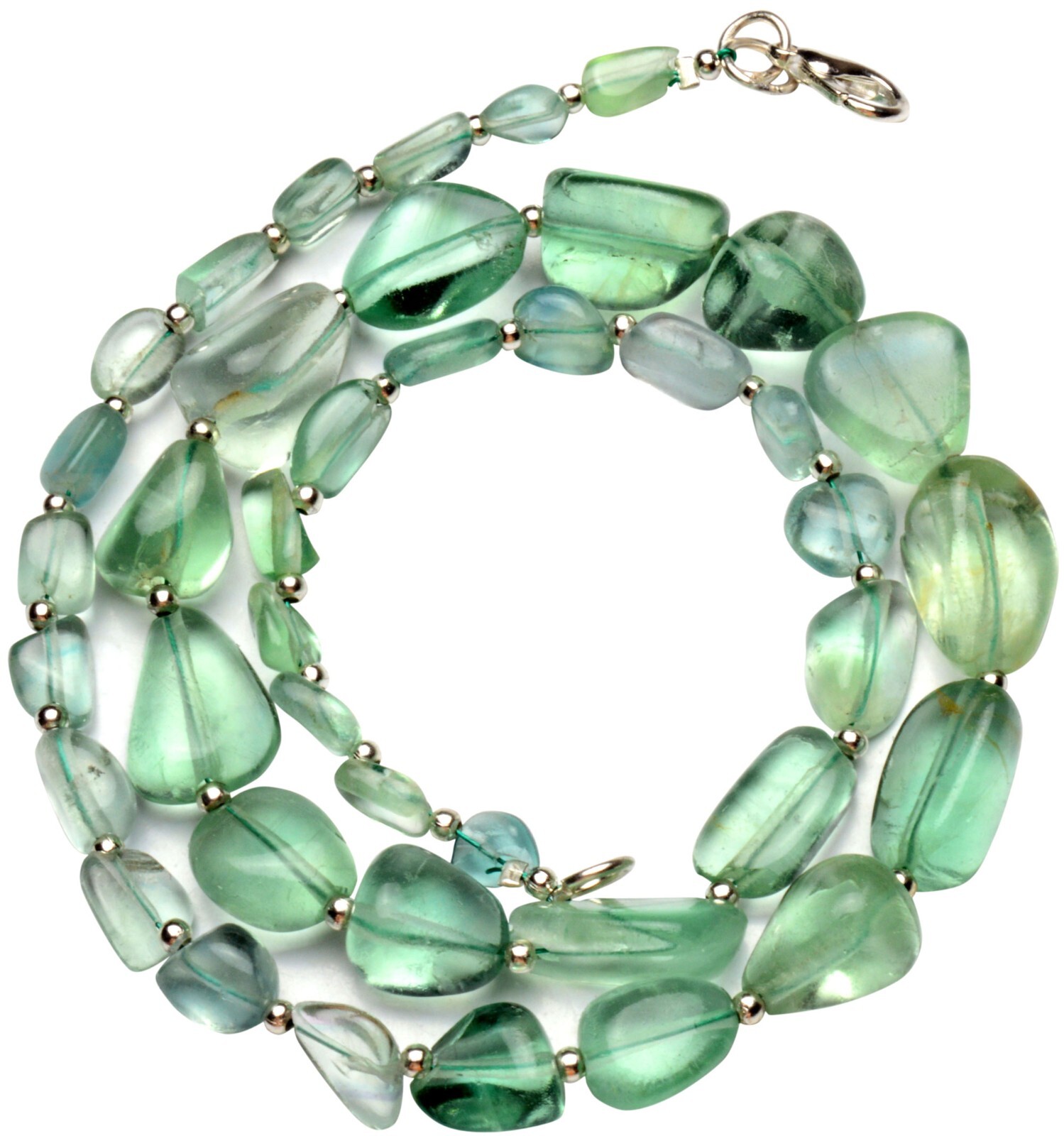 Emerald Green Fluorite Gem Beads 17.5″ Necklace 7 to 13 mm Size Beads