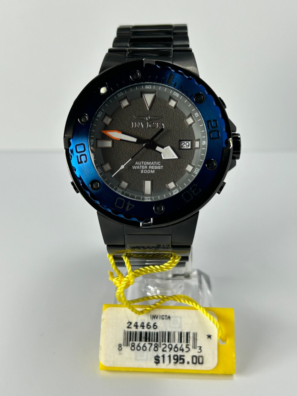 Invicta Pro Diver 24466 Automatic 49MM Black W/Grey Dial Black/Blue Bezel New