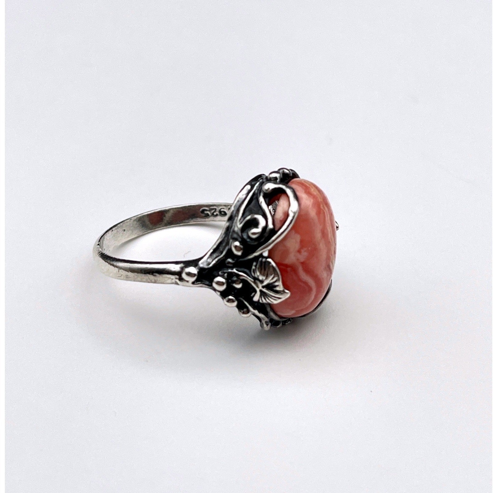 Vintage Pink Rhodochrosite Floral Ring Dainty Feminine Jewelry