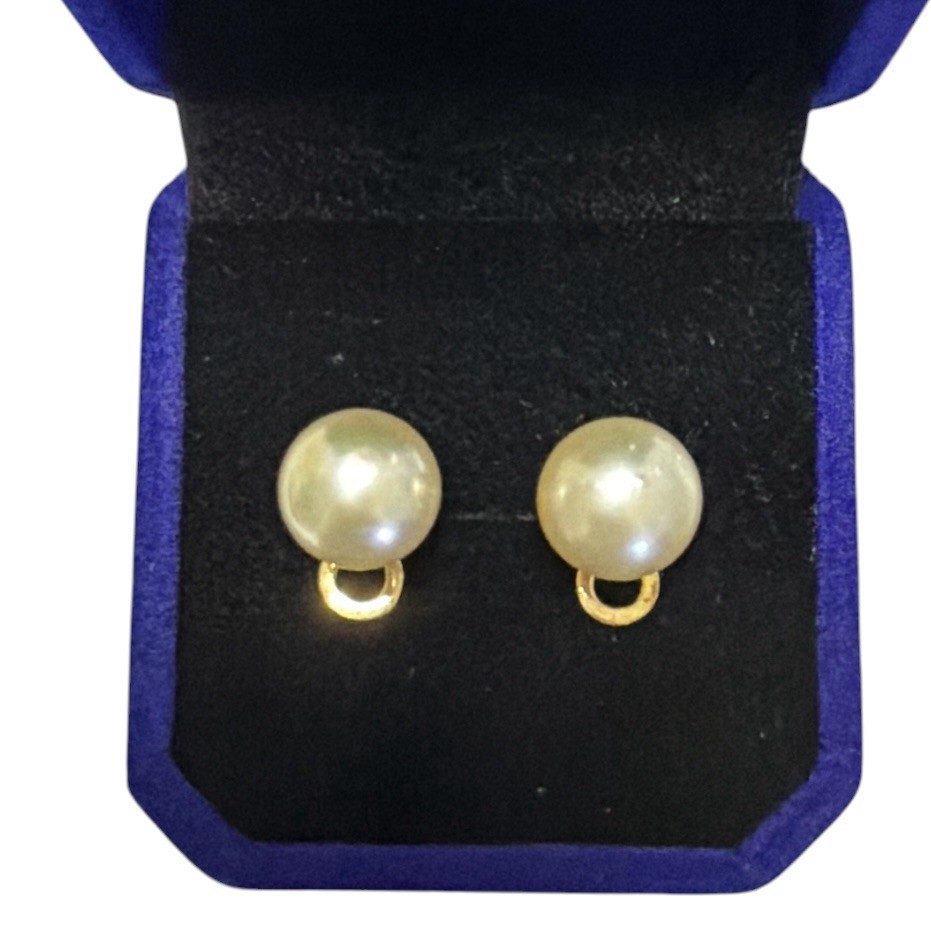 Authentic 10.2-10.3mm South Sea Pearl Champagne Stud Earrings 14k Gold Pawnable