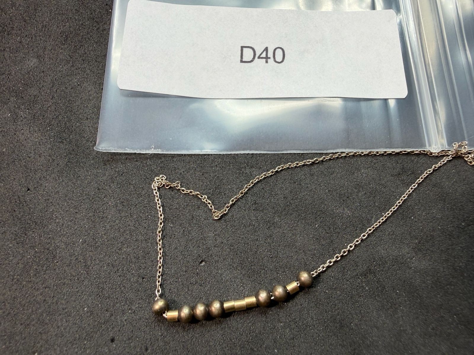1.64g Vintage Sterling Silver 925 Beaded Bar Chain Necklace Adjustable 18 in M