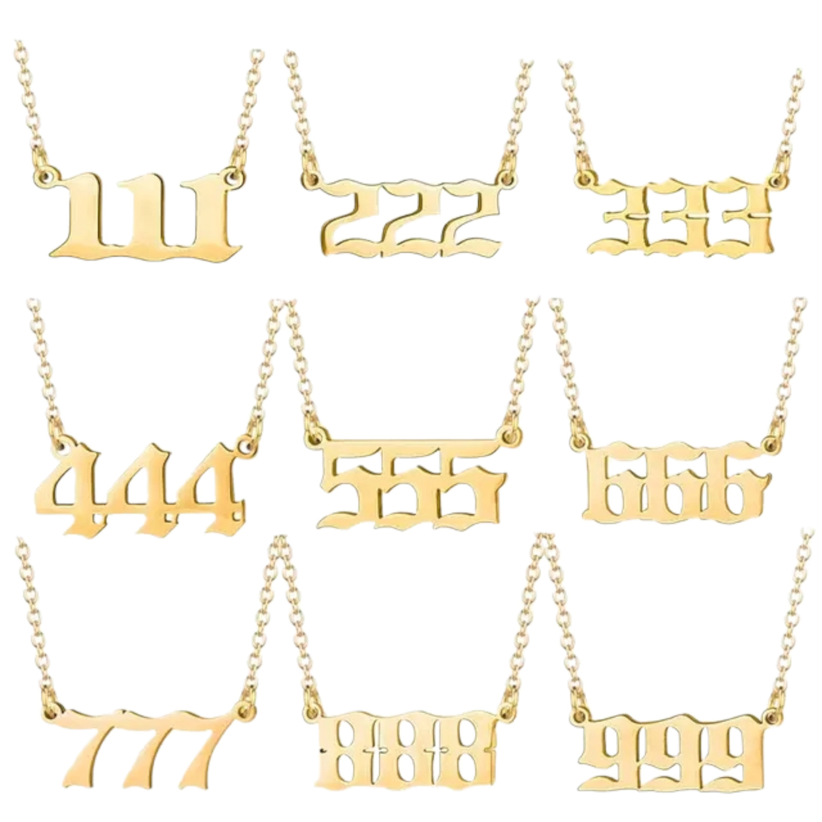 Stainless Steel Angel Numbers 111 222 333 444 555 666 777 888 999 Necklaces