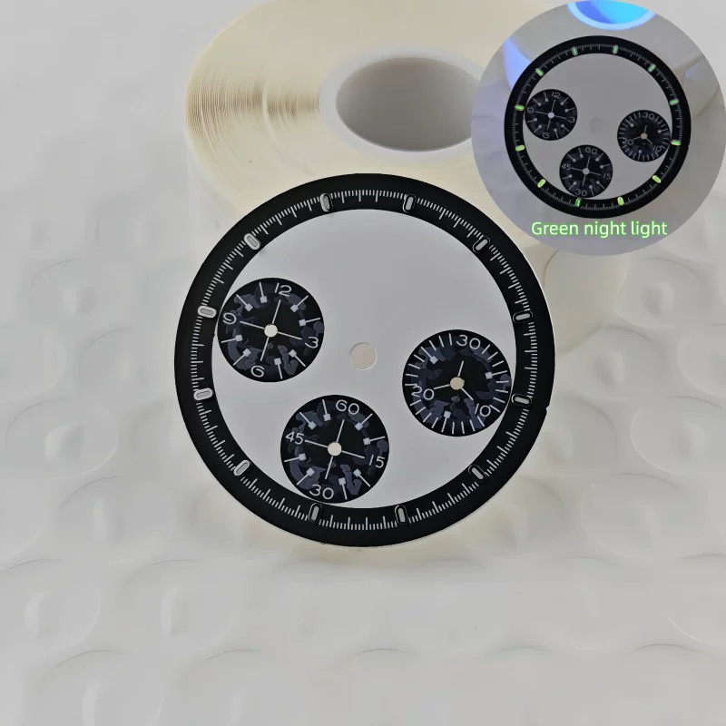 29.5mm Multi-Functional Black White Watch Dial Green Lume for Vk63 Movement