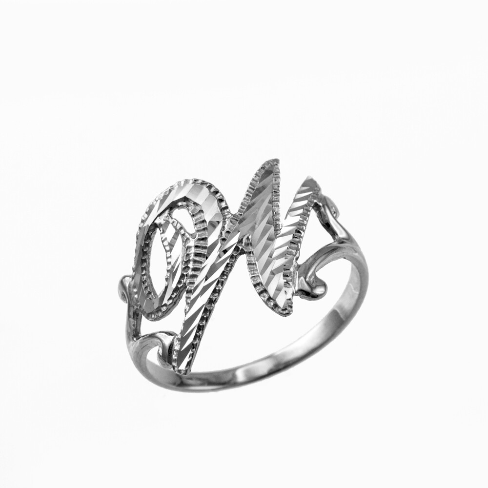Elegant Sterling Silver Sparkle-Cut Cursive Letter Initial Script Ring for Women