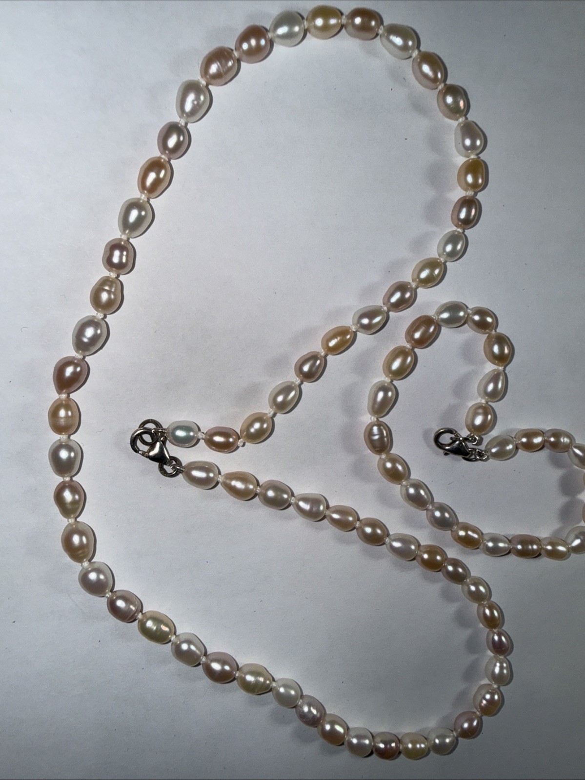 Necklace Bracelet Set Cultured Pearls Pink Lavander White Sterling Unused Old