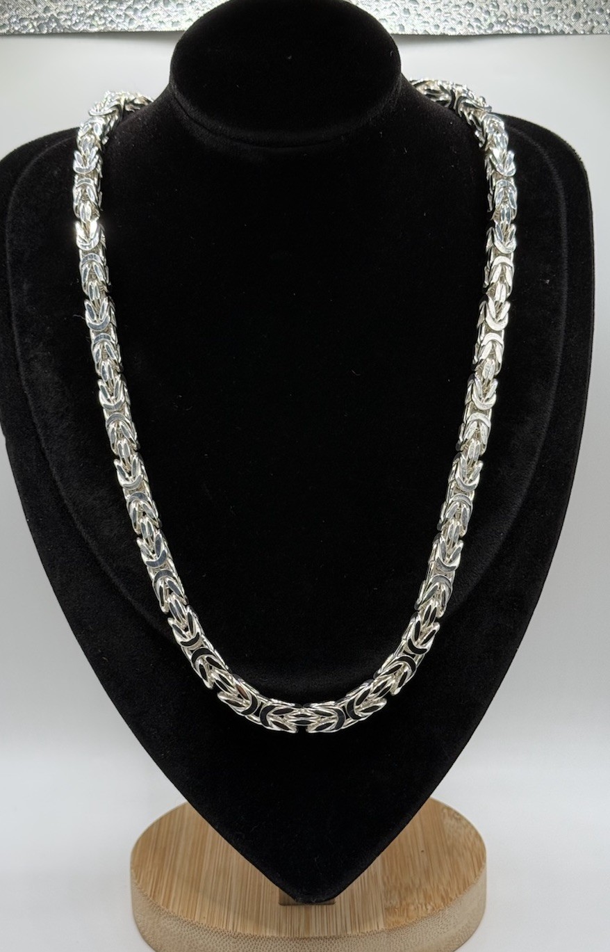 7.2mm Solid Sterling Silver 925 Square Byzantine Chain Necklace 77g Bold