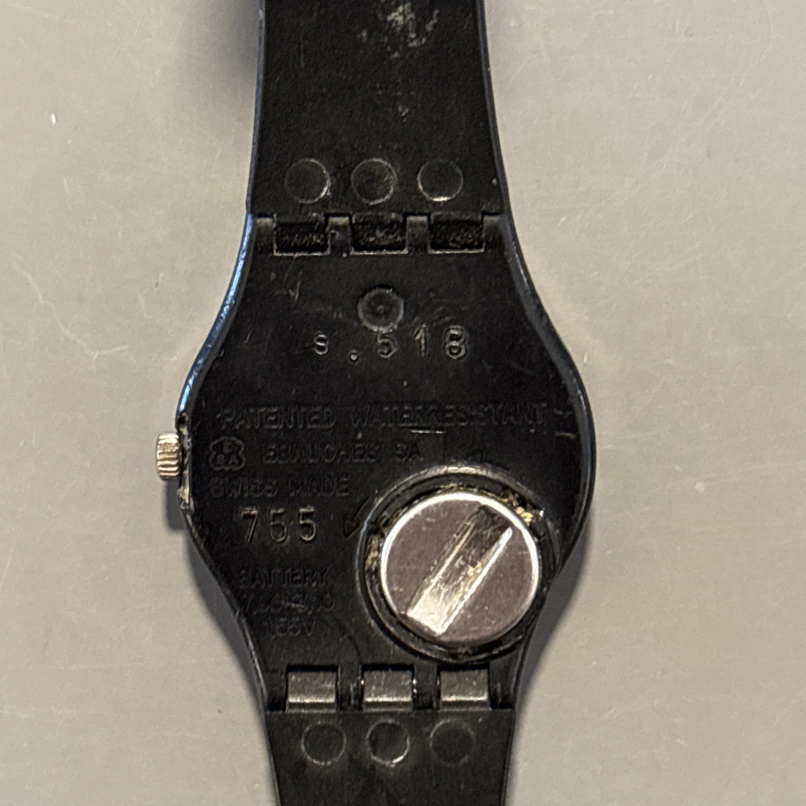 Vintage Swatch Watch 755 S.518 Black Gold Small 25mm New Battery – Works!
