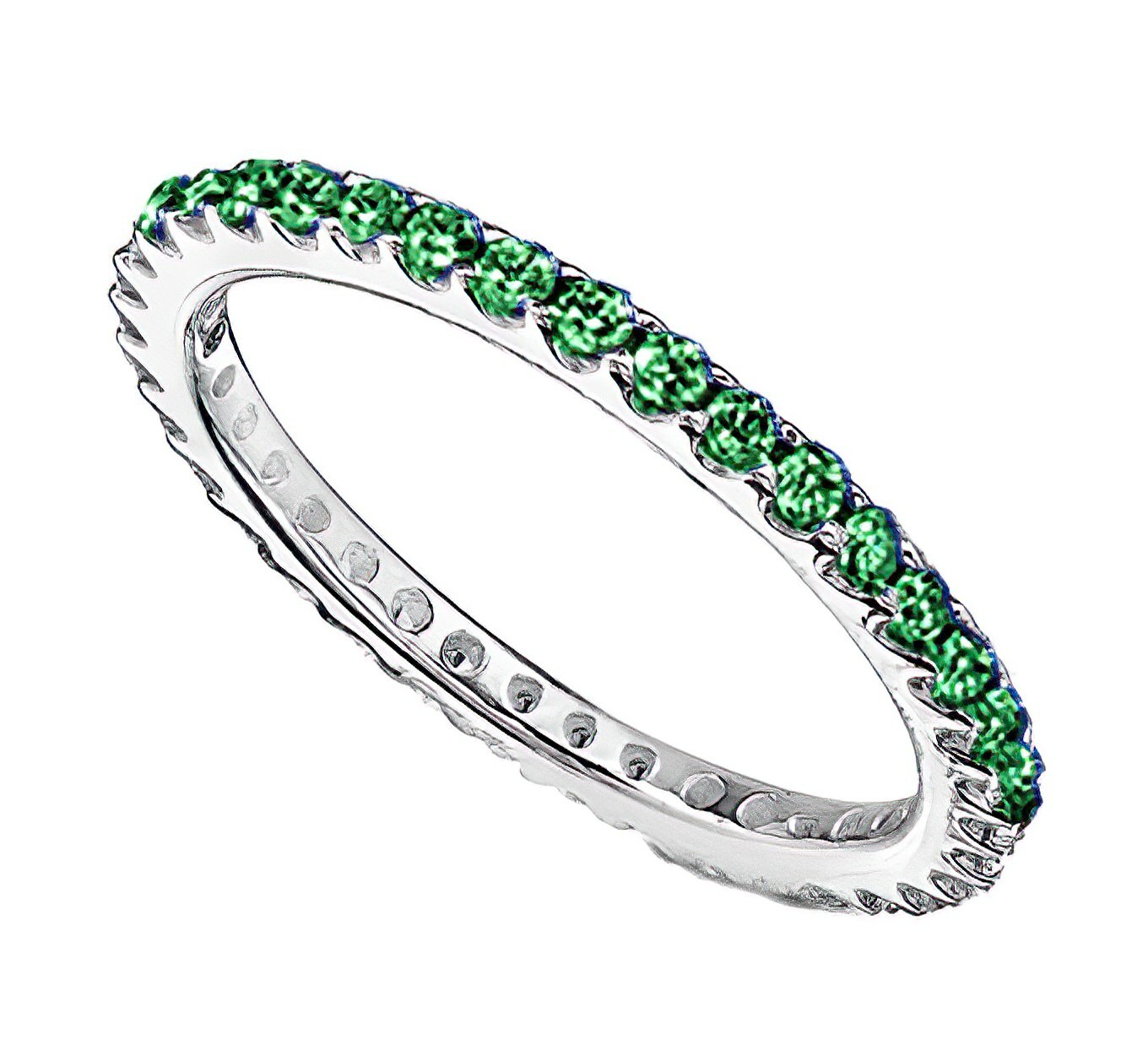 1pc Women Sterling Silver Ring Thin Eternity Band CZ Red Pink Blue Black Green