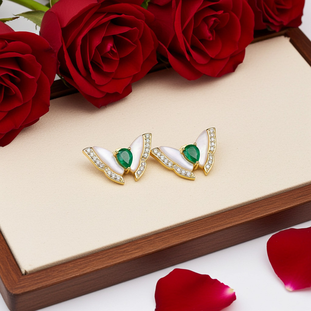 Natural Zambian Emerald Statement Earrings 3x4mm 14k Gold Plated