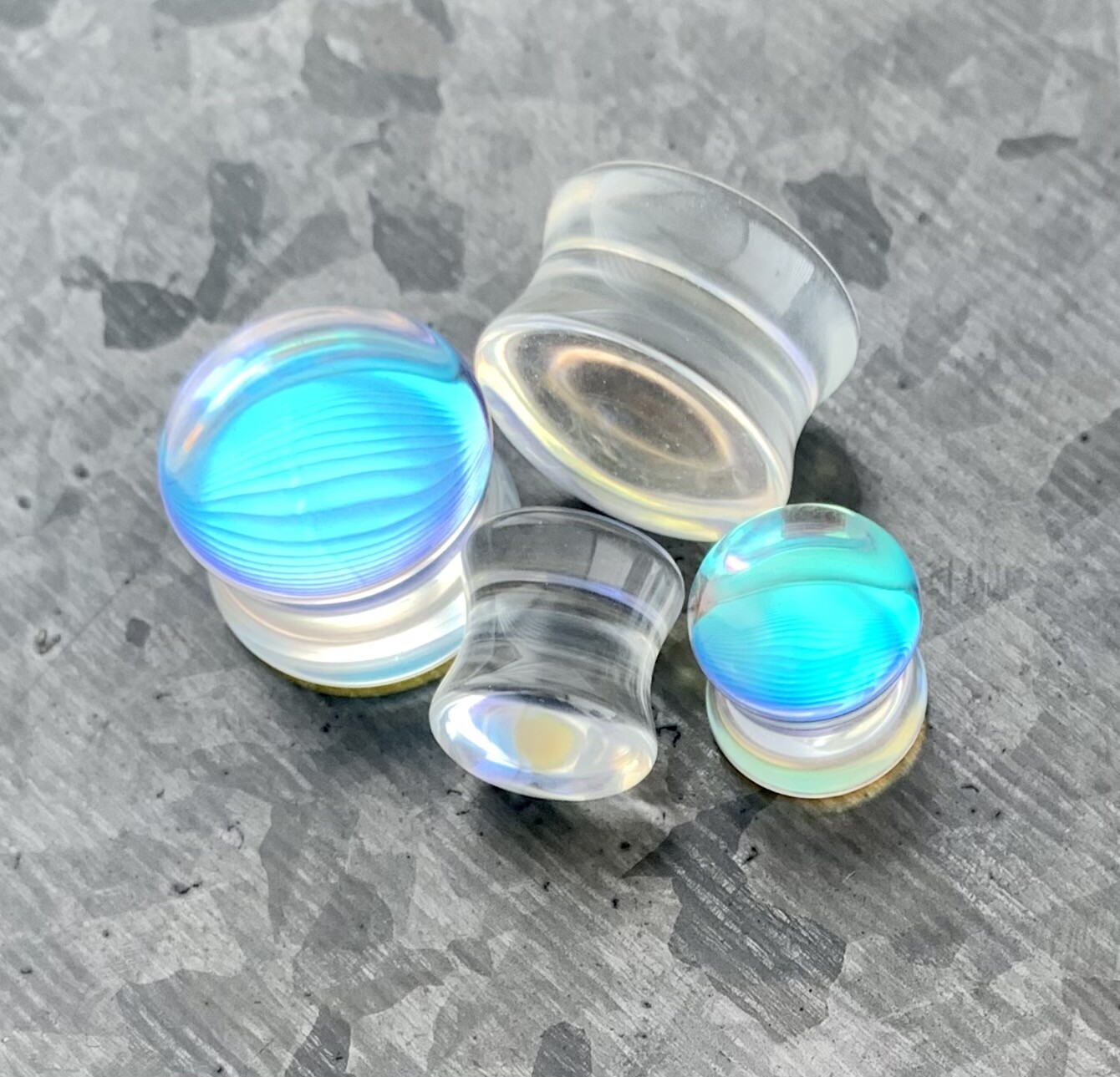 PAIR Iridescent Glass Double Flare Plugs Gauges Body Jewelry