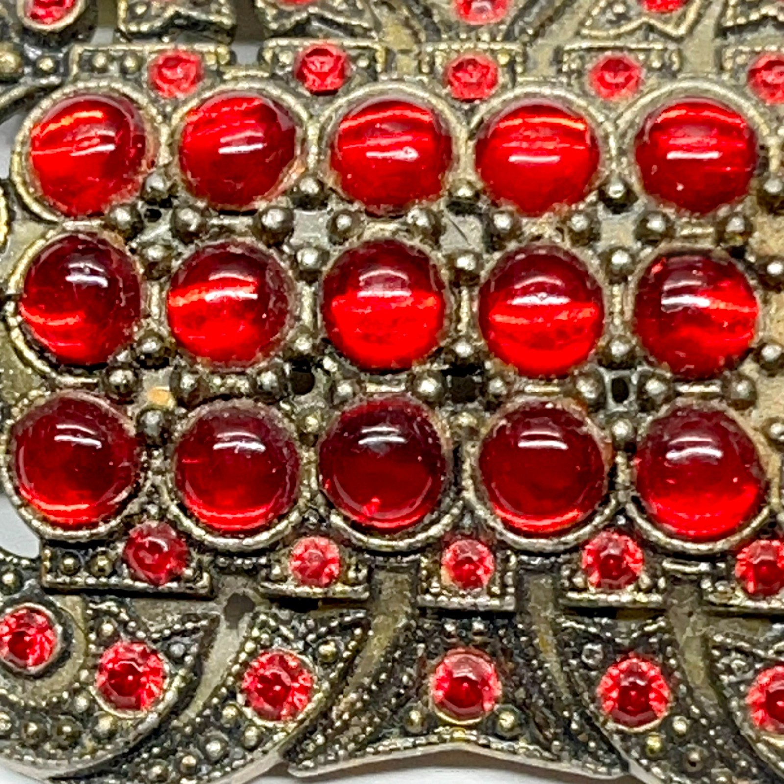 Antique VTG 1930s Art Deco Czech Bohemian Glass Pomegranate Red Cabochon Brooch