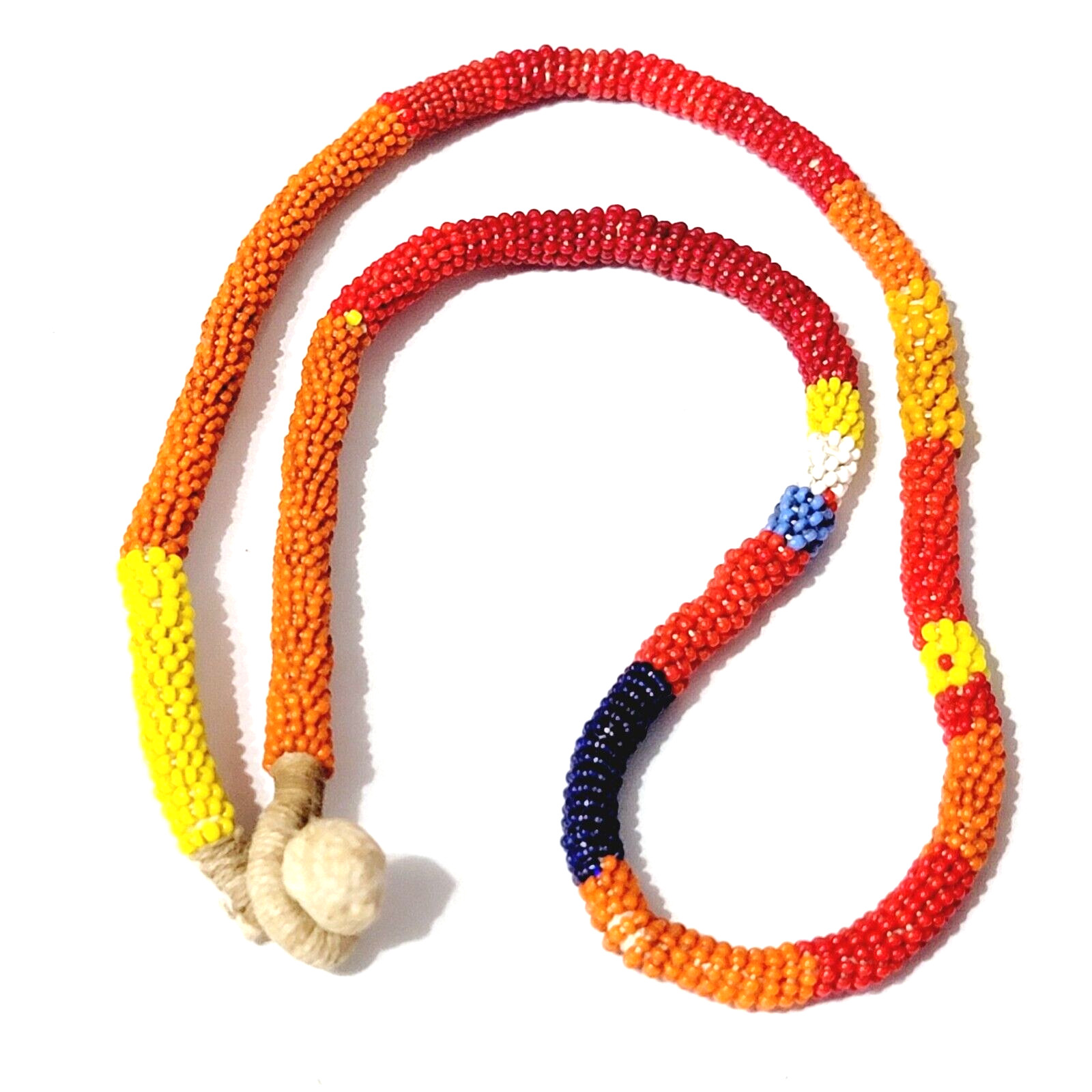 Vintage Tribal Necklace Hand Beaded Colorful Red Blue Yellow Orange 25″ rd01-27