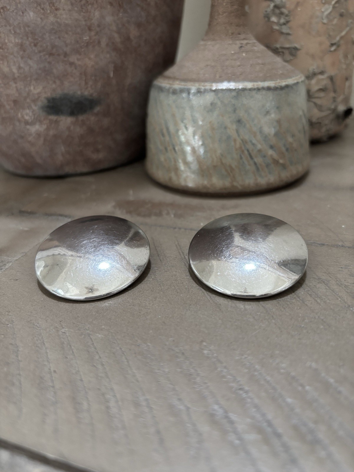 Vintage CORO Pegasus Silver-tone Clip-on Round Earrings Puffy Button