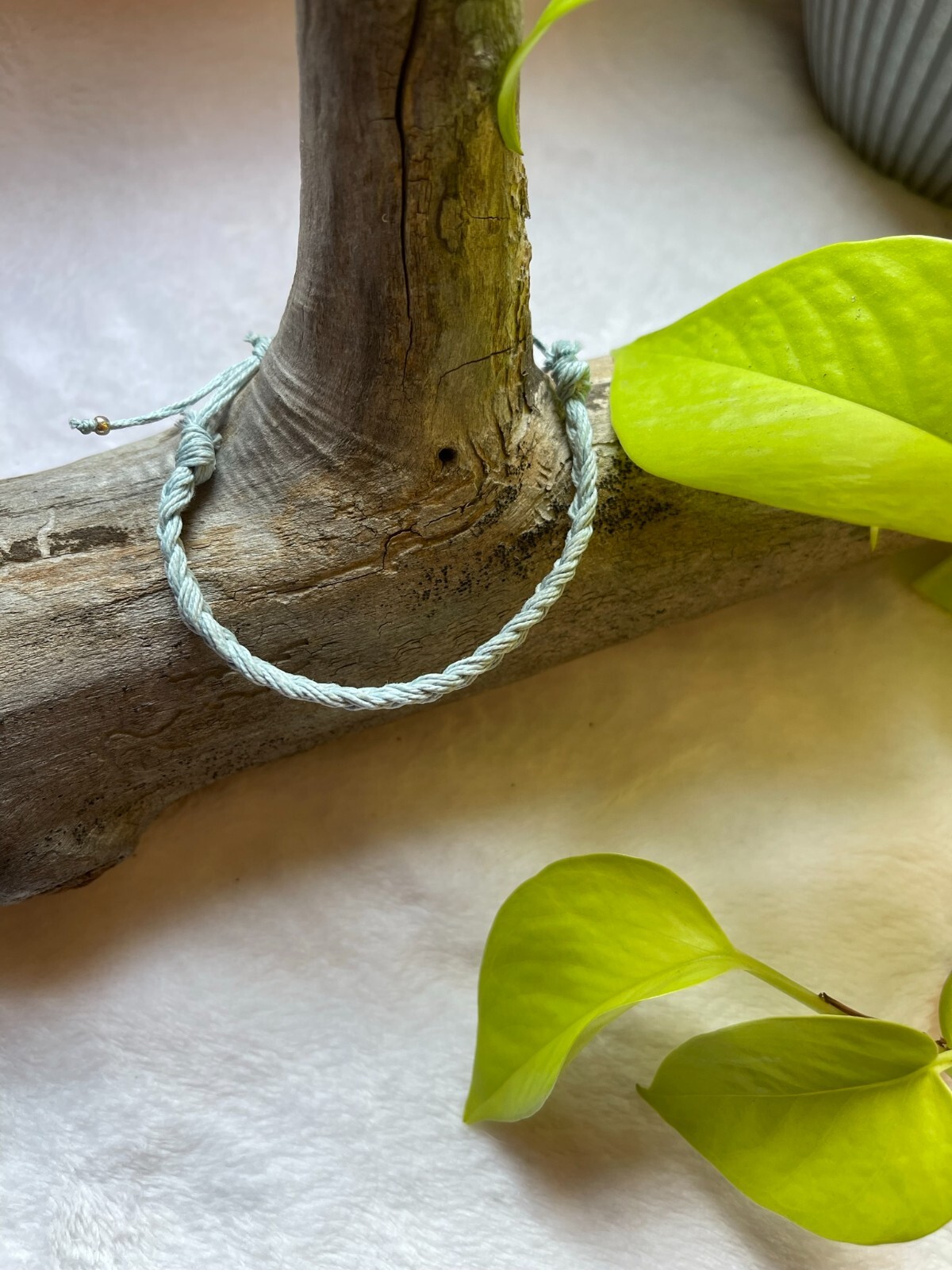 Braided Adjustable Bracelet LIGHT BLUE 100% Cotton String Hand Waxed