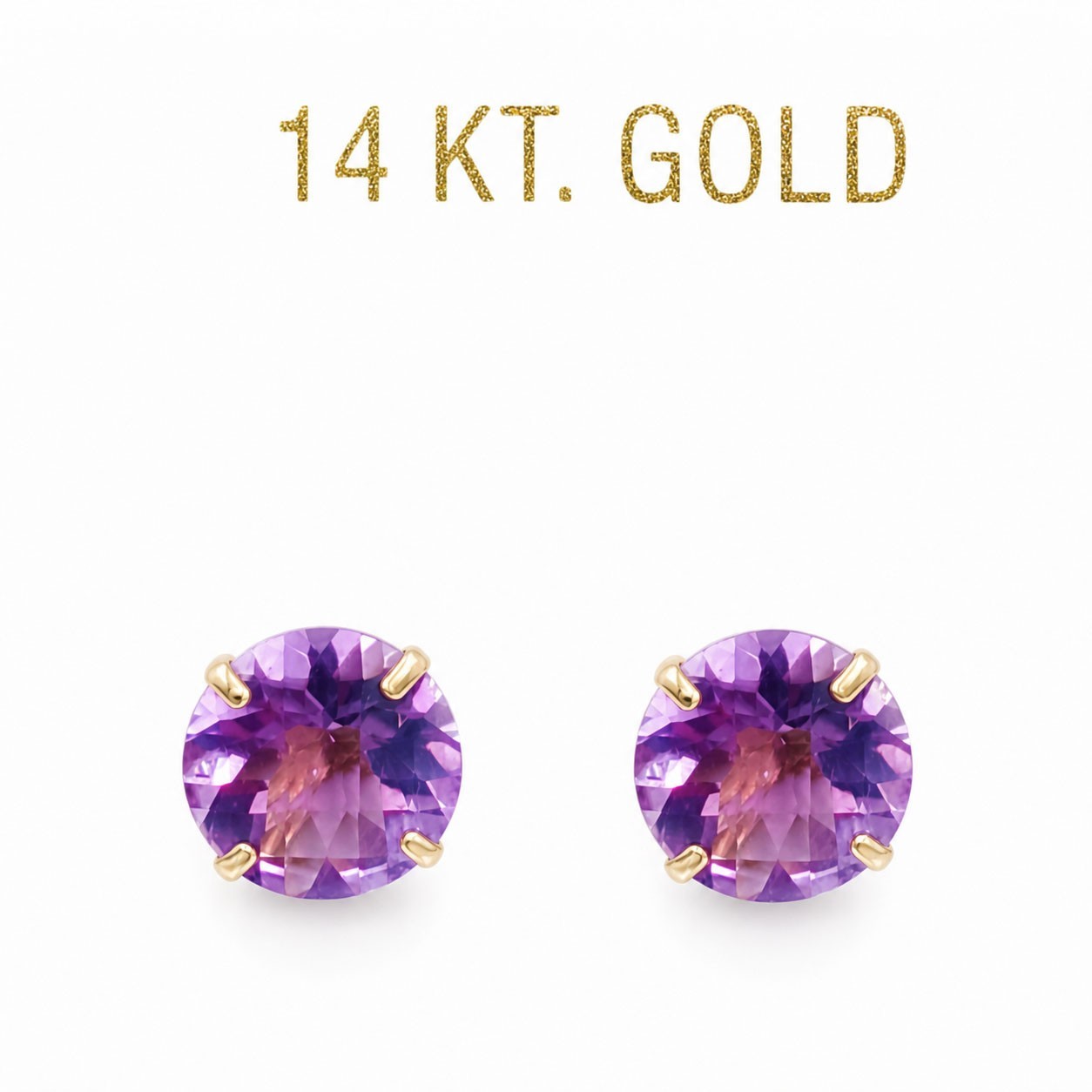 GENUINE 4.90 Cts AMETHYST STUD EARRINGS 14K YELLOW GOLD – FREE APPRAISAL – NWT